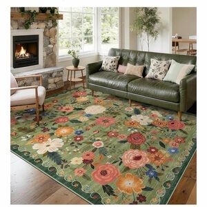 Floral Green Area Rug 8x10